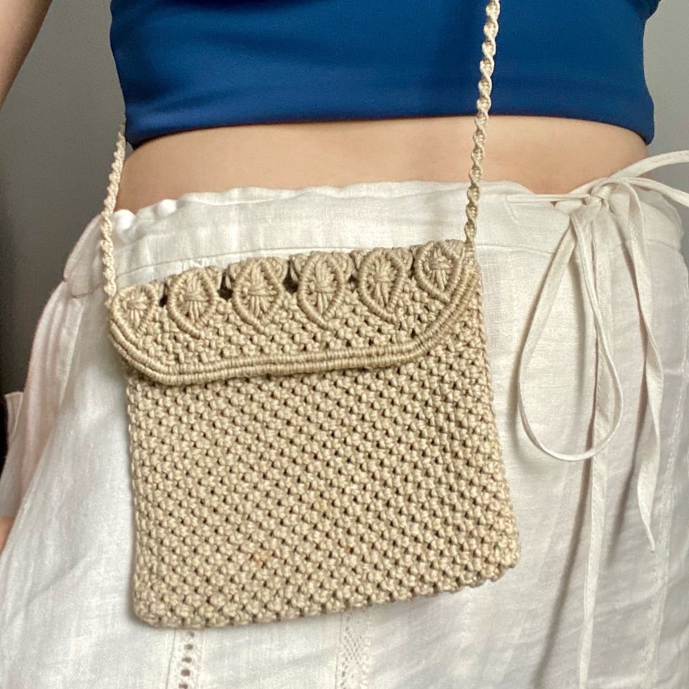 ☀️ Small Boho Beige Macrame Crossbody – Handmade